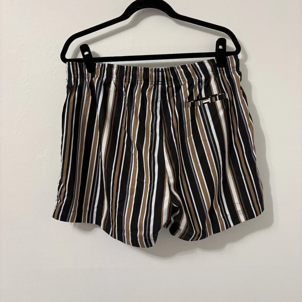 Hugo Boss Quick-Dry Fabric Brown Black Striped Swim Shorts Sz XL